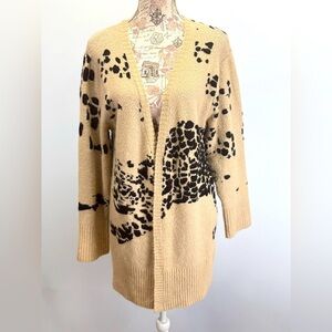 TWINE & STRING Tan and Black leopard print Cardigan Sweater size XL
